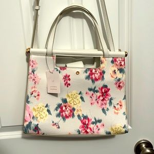 NWT LC Lauren Conrad cross body floral pattern purse + rose gold metal accents